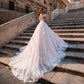 Neues Spitzen-Hochzeitskleid Deep V-Ausschnitt Back Reißverschluss Brautballkleid vom Schulter Boho Hochzeitskleid Vestido de Noiva