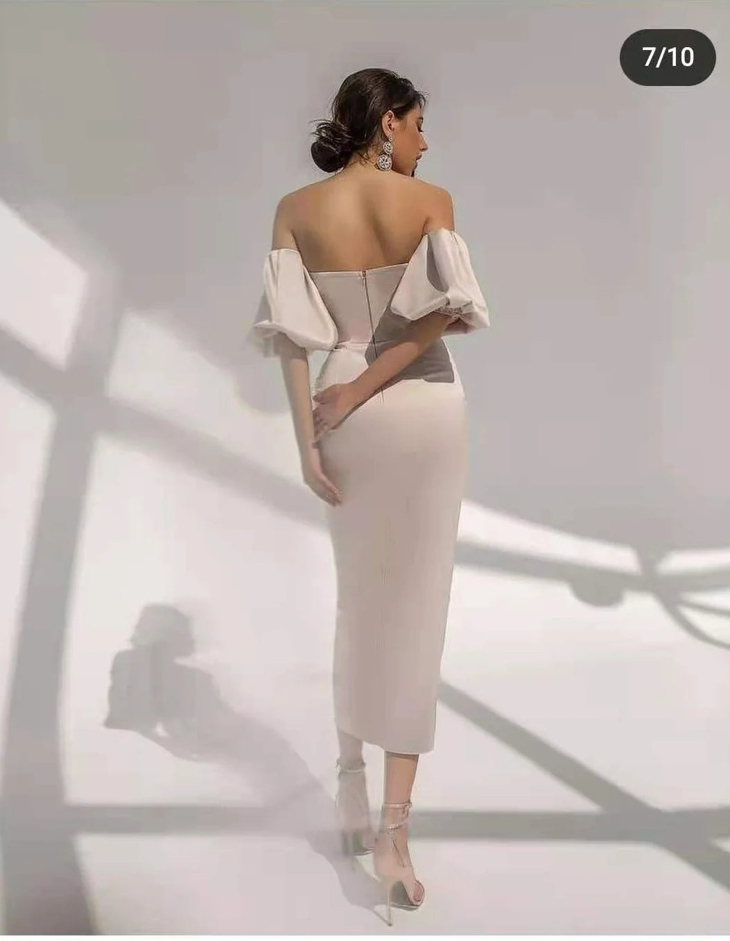 בתולת ים אלגנטית שמלת כלה קצרה שמלת כלה סטרפלס שרוול פנס סקסי שמלות כלות מפוצלות אמצע עגל אורך עגל בהתאמה אישית vestidos de