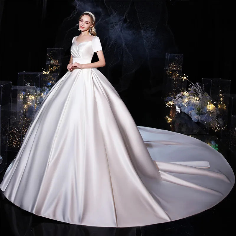 Vestido de Noiva Gryffon Classico abito da sposa o-collo con abito da palla di raso di lusso in raso la principessa Robe de Mariee Plus size