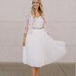 שמלת כלה קצרה לנשים שרוול ארוך אורך ברך כלות עם חגורה לבן שנהב טול א-קו שמלות כלה מקסימות