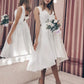 Gaun Perkahwinan Pendek Ringkas Dengan Bow Back Back Elegant V-Neck Tank Gaun Gaun Pengantin Tanpa Lengan De Mariee Pantai Menawan Awam