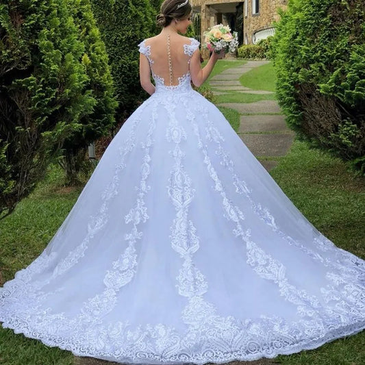 Pakaian Perkahwinan Gryffon Sexy V-Neck Luxury Lace Wedding Gown With Train Lace Up Ball Gown Plus Size Vestido De Noiva