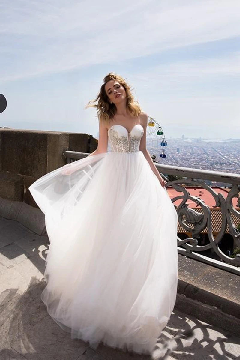 Bohemian ślubna boho linia prosta ukochana biała Tull Corset Bride sukienka plażowa suknie ślubne vestido de noiv