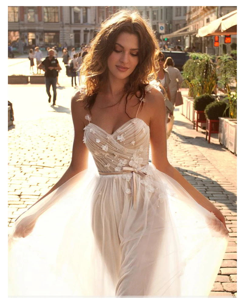 LoveDress chérie bretelles Spaghetti robe de mariée Sexy Simple plage robe de mariée élégante 3D fleurs plage robe de mariée