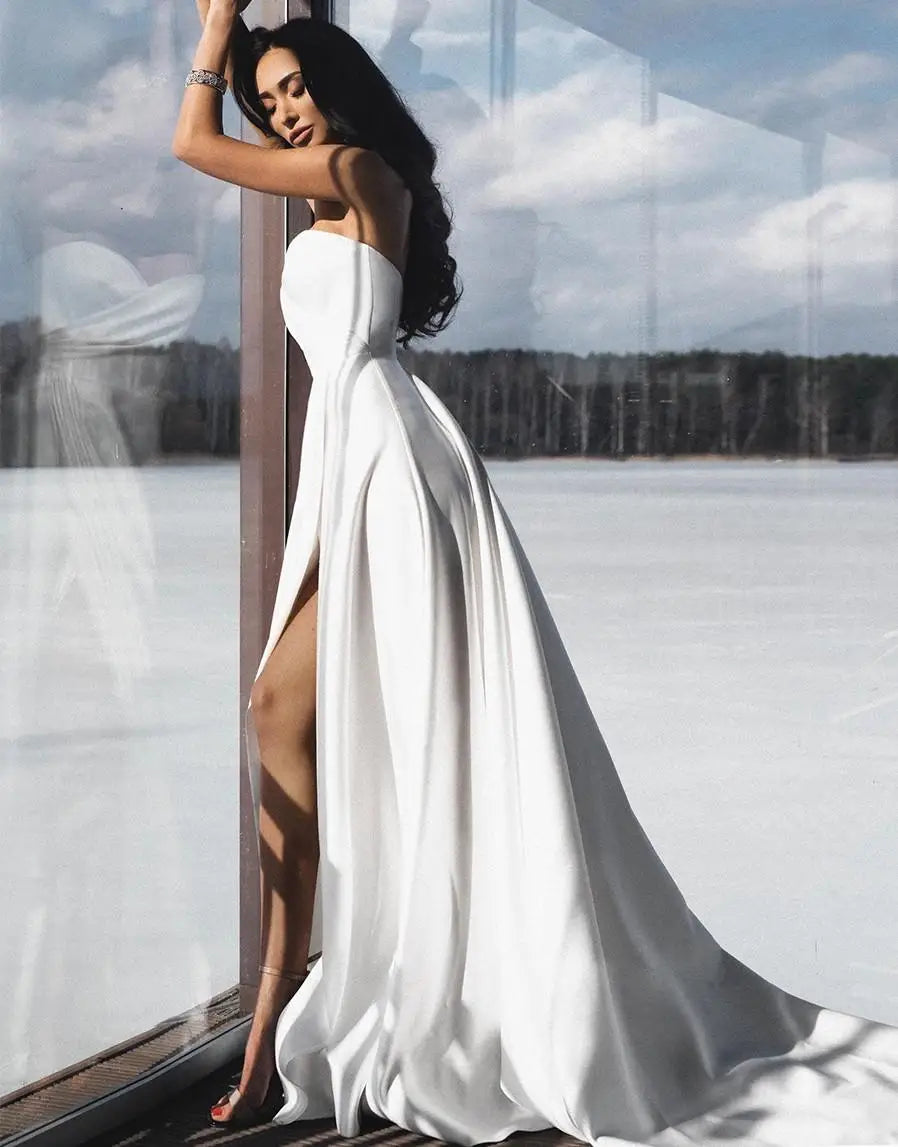 Semplice abito da sposa in spiaggia semplice più size sexy a cuore senza maniche abiti da sposa a fessura vestido de noiva mariage personalizzato