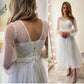 Simple Short Wedding Dress O-neck Long Sleeve Bridal Gown Lace Up Back Tulle And Organza Charming Custom Made Robe De Mariee