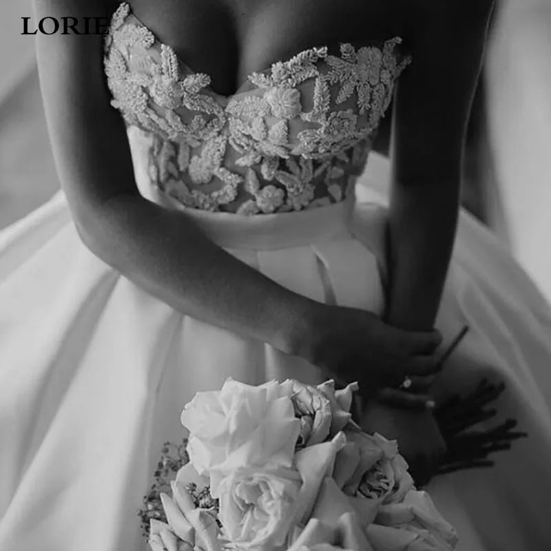 Pakaian Perkahwinan Puteri Satin Sweetheart Lace Wedding Bridal Gowns Long Kereta Api Pernikahan Bola Pernikahan