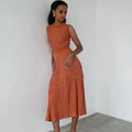 Listing Elegant Striped Knit Dress Women O-neck Sleeveless A-line Dresses Club Evening Party Midi Vestido