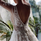 Floral Lace Princess Wedding Dresses Plunging V-Neck Short Sleeves Illusion A-Line Beach Bridal Gowns Plus Size