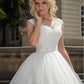 2021 Vintage Scoop Neck Tulle With Applique Lace Wedding Dresses With Waistband Sashes Wedding Gowns