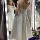 Wedding Dress Short Knee Length Sleeveless Satin Shinny Backless Elegant Women Bridal Gowns Lace up Custom Made Size Knee Length