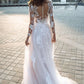 Light Pink Beach Boho Wedding Dresses with Long Sleeve Lace Appliques Bridal Gown Vintage illusion Floor Length Party Gown