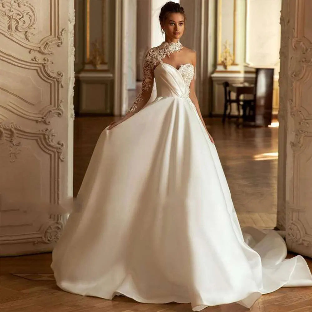 Nowoczesne suknie ślubne o długości podłogowej dla kobiet eleganckie na ramię łódź eleganckie vestido de noviasexy otwarte plecy