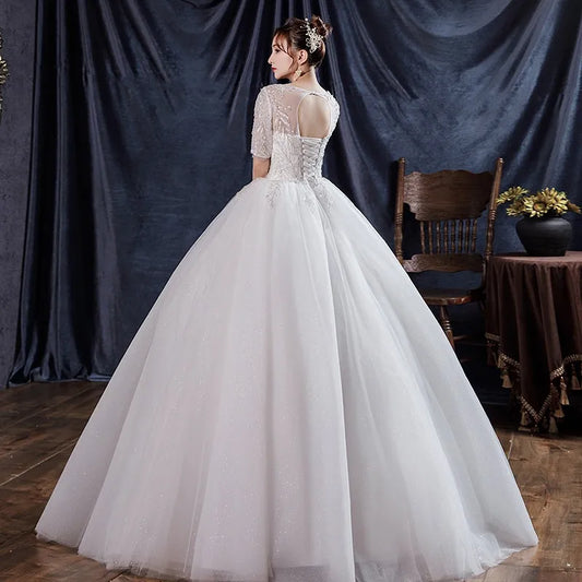 Robe De mariée à manches courtes, en paillettes classiques, Robe De bal princesse De luxe, Robe De mariée