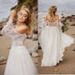 Boho Bride Dress Bohemian Beach Wedding Dress Rendah Lantai Panjang Lantai Panjang Puff Lengan Gaun Pengantin Untuk Wanita Sayang