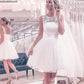 Koronkowe krótkie sukienki ślubne miękkie tiulowe kolano plażę boho białe suknie ślubne sznurowanie imprezowe sukienka tańcząca z paskiem