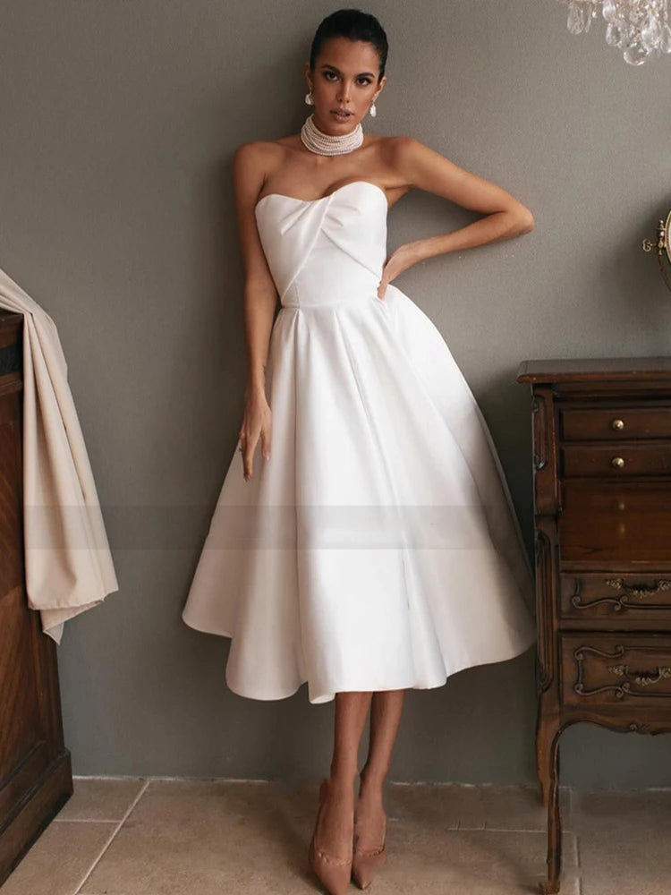 שמלת כלה פשוטה קצרה Curto לבן פלוס שמלות כלה בגודל שמלות כלה באורך ברך שמלות כלה נסיכה vestidos