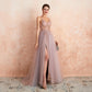 Clearance Stock Pink Beaded Prom Dresses Long Elegant See Through A Line Split Tulle V Neck Spaghetti Strap Evening Gown