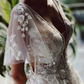 Floral Lace Princess Wedding Dresses Plunging V-Neck Short Sleeves Illusion A-Line Beach Bridal Gowns Plus Size