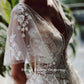 Floral Lace Princess Wedding Dresses Plunging V-Neck Short Sleeves Illusion A-Line Beach Bridal Gowns Plus Size