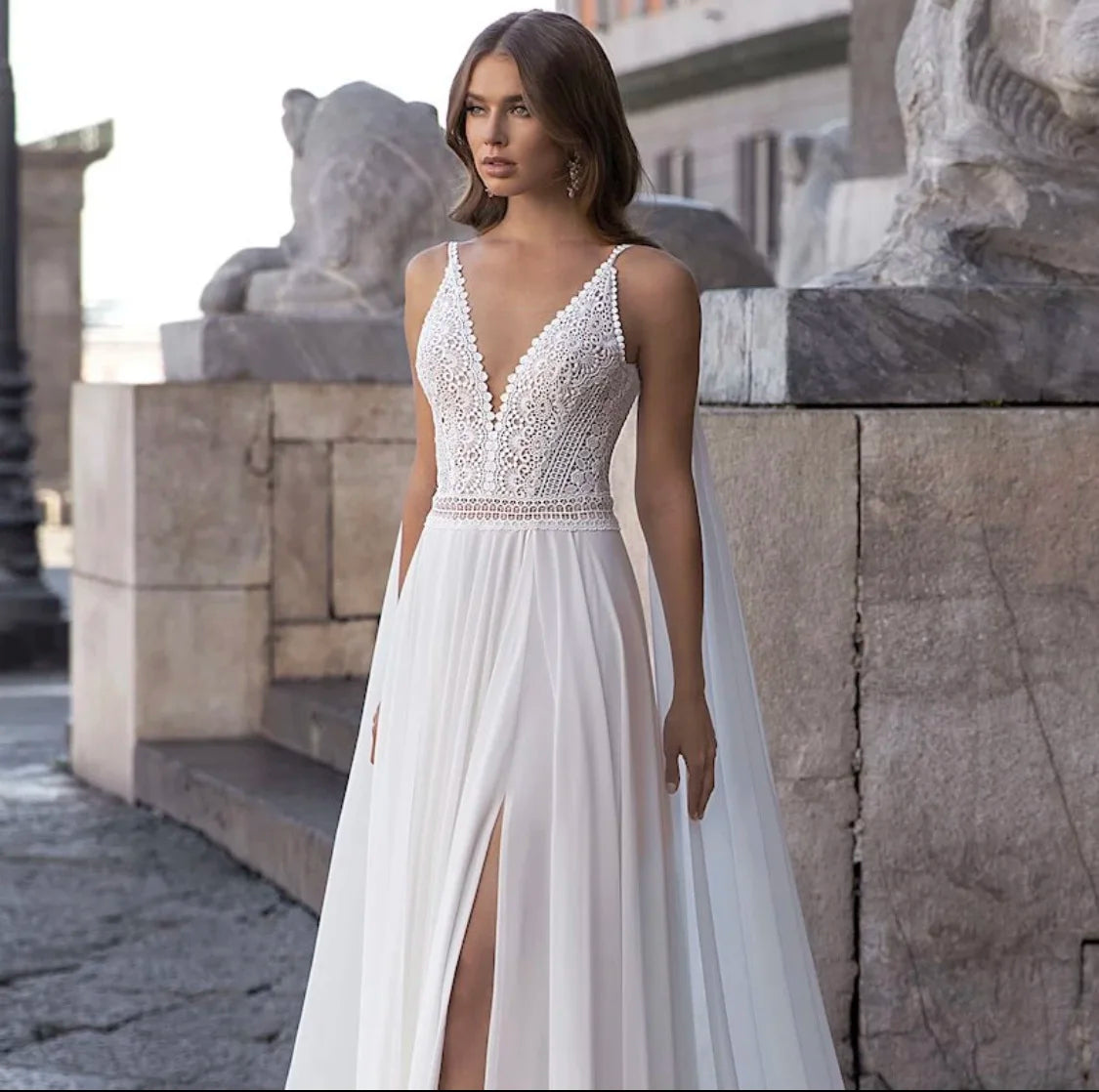 Bohemian V-Neck Wedding Dress Sleeveless A-Line Side Side Spaghetti Straps Backless Lace Applique Lantai Panjang Pengantin Gaun