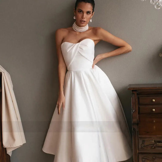 Einfaches Hochzeitskleid Kurzform Cotto White Plus Size Hochzeitskleid Brautkleider Knie Länge Hochzeitskleider Prinzessin Vestidos