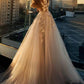 فستان زفاف الشاطئ الدانتيل يزين ألف خط بوهو فستان الزفاف الأميرة العاج بالإضافة إلى حجم فساتين الزفاف تول