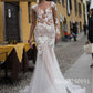 Fantastic Tulle 3D Lace Applique See Through Mermaid Wedding Dresses Long Sleeves Bridal Dress  vestidos de novia sencillos