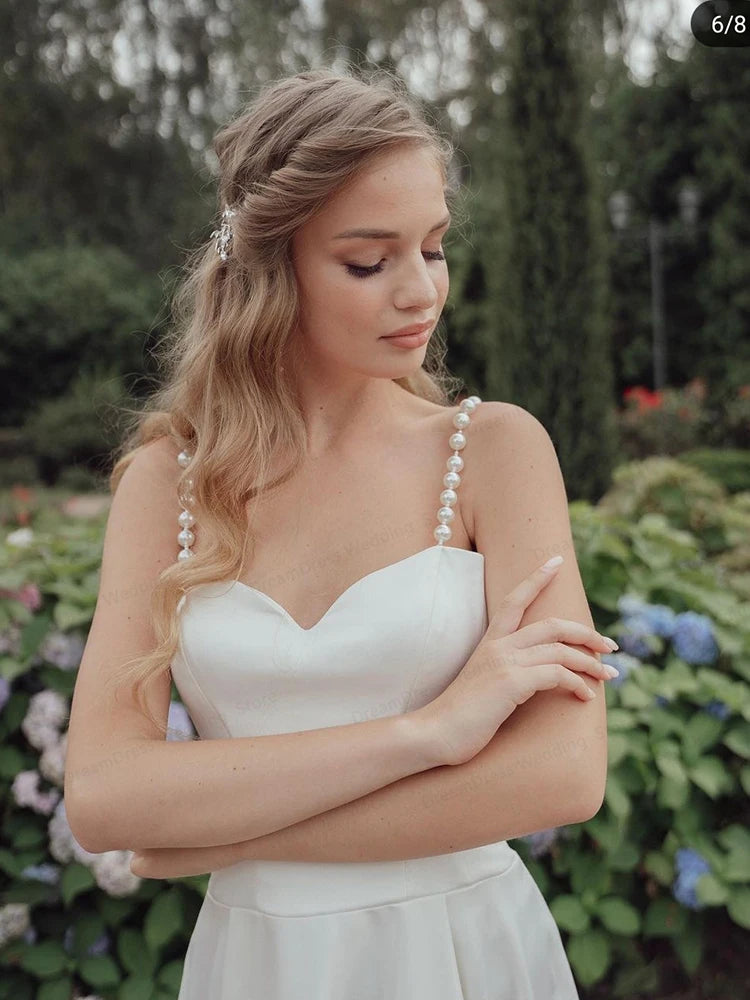 Pakaian perkahwinan pendek kekasih putih untuk wanita satin sleeveless summer pantai adat dibuat untuk wanita jubah gaun pengantin