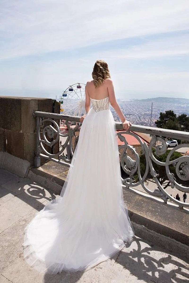 Abito da sposa bohémien boho una linea semplice dolcezza bianca corsetto abito da sposa abito da sposa abiti da sposa vestido de noiv