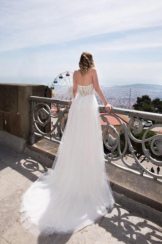 Vestido De novia bohemio, vestido De novia con corsé De tul blanco sencillo De corte A, vestidos De boda para playa, Vestido De novia