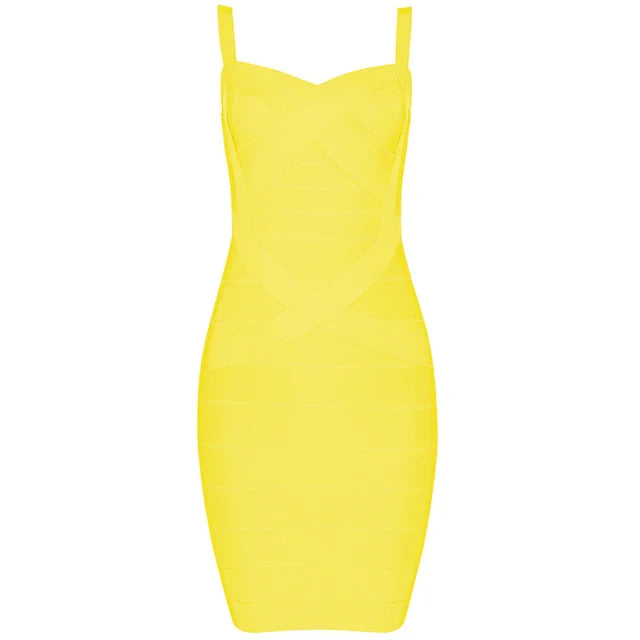 Women'S Sexy Bandage Dresses Christmas Autumn Sleeveless Spaghetti Belt Stretching Fitness Club Party Dress Mini Bodyconvestodos Yellow