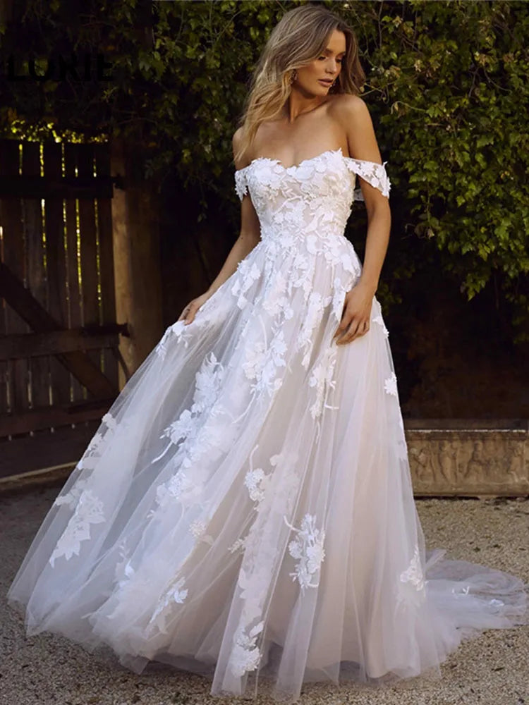 BOHO Abito da sposa fuori dalla spalla Appliques in pizzo vintage abiti da sposa Vestitido de novi personalizzato