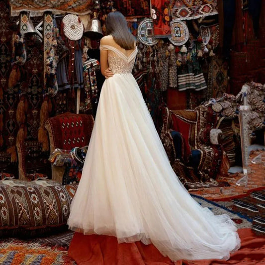 فستان زفاف أنيق من LoveDress على شكل حرف A مزين بالترتر والدانتيل قبالة الكتف فستان الزفاف تول فساتين الزفاف Vestidos De Novia