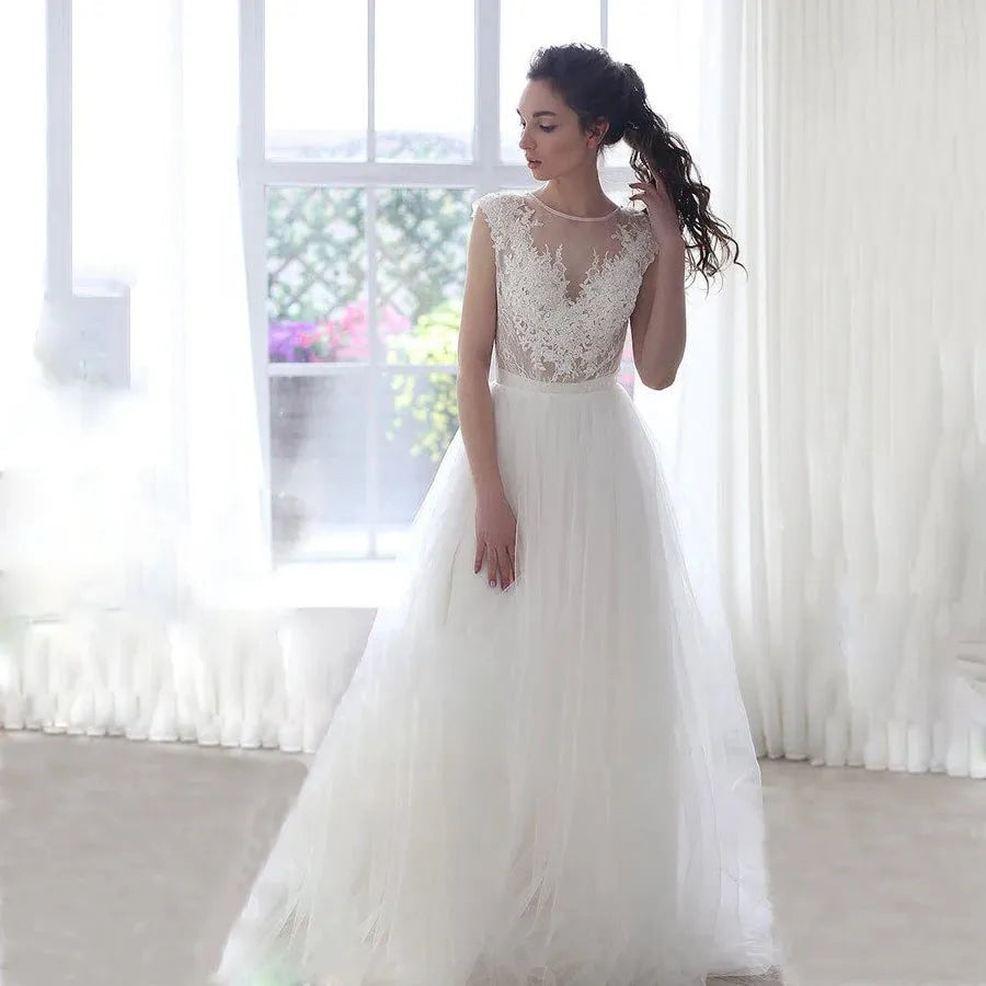 Tulle Wedding Dress Boho Elegent Sleeveless Plus Size Wedding Gown Bohemian Bride Dress robe mariee princesse 14w