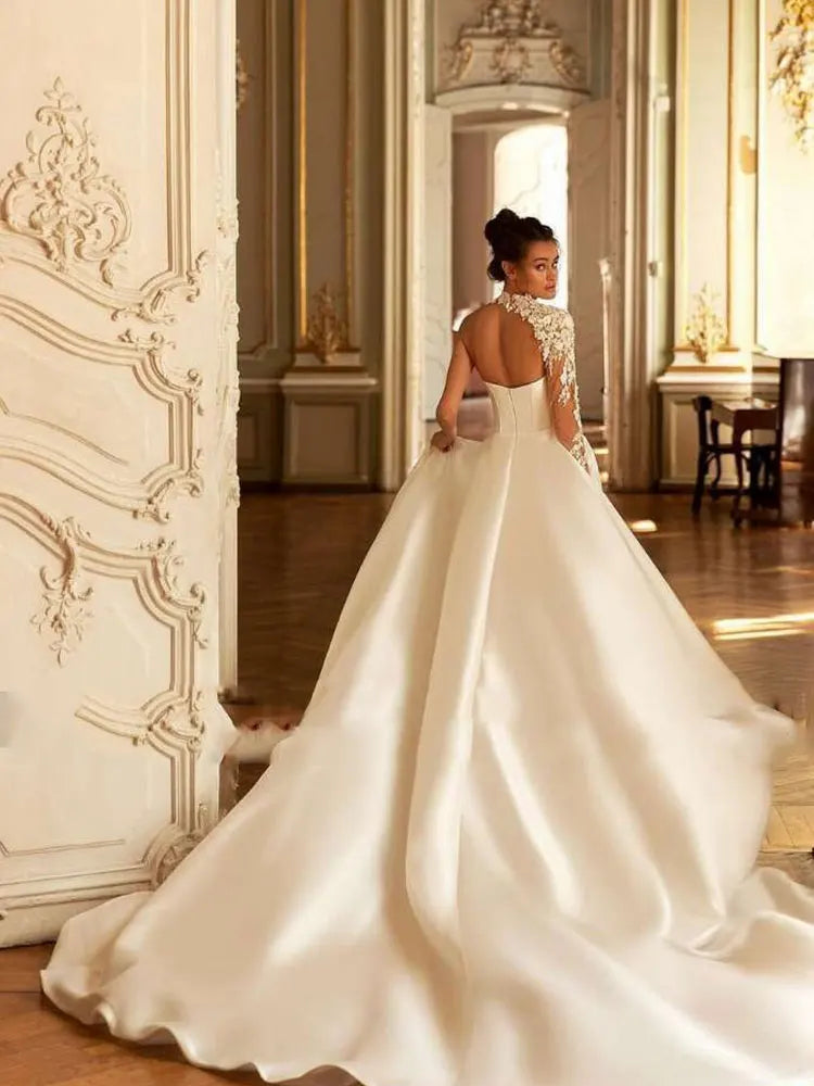 Gaun pengantin panjang lantai moden untuk wanita yang elegan di luar bahu leher Vestido de noviasexy elegan yang elegan