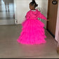 Cute Kids Tutu Skirts High Low Puffy Tiered Tulle Child Long Skirt Hot Pink Chic Flower Girl Dress Custom Made