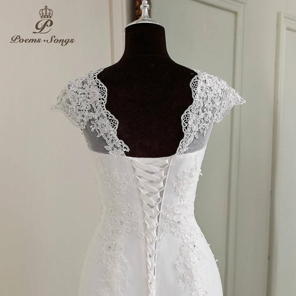 Gaun elegan duyung pakaian perkahwinan duyung lengan lengan gaya renda appliques gaun pengantin moden vestidos de noiva gaun elegan putih