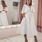 Short Wedding Dress Simple Chiffon V-Neck With Pocket Flare Sleeve Knee Length Bridal Gown Robe De Mariee Elegant New
