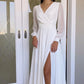 Wedding Dress Chiffon Long Sleeve Side Split Ankle length Bridal Gown Long Sleeve V-Neck Robe De Mariee Elegant