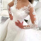 Vestido de noiva de sereia de renda vestido de noiva com saia destacável sem manga longa de manga longa vestidos de noiva