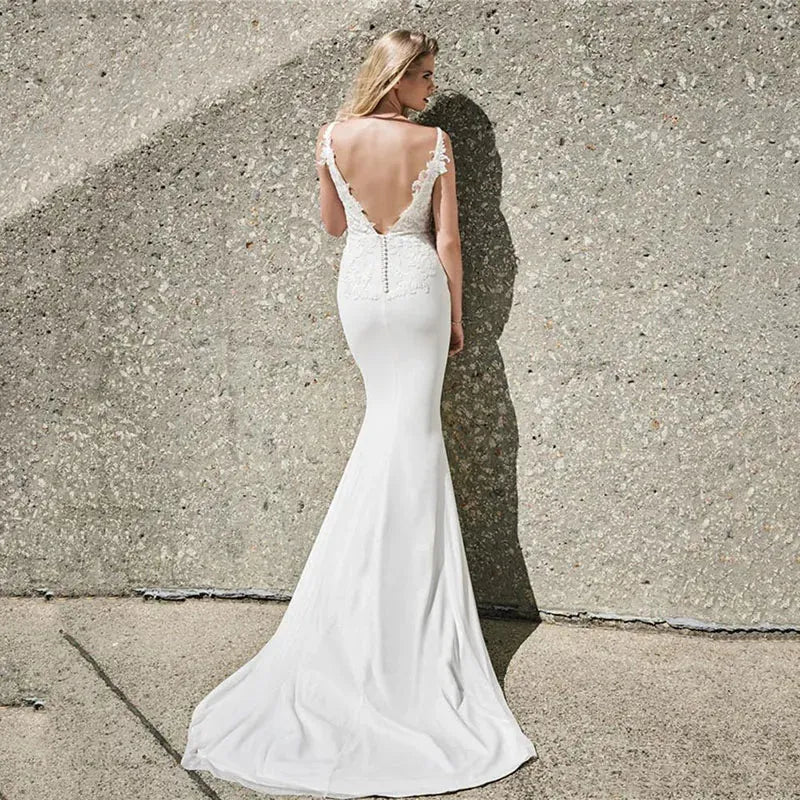 Mermaid Wedding Dresses V Neck Lace Beach Bridal Gowns Sexy Open Back Wedding Dress Boho Robe De Soiree 14w