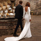 Elegantes Hochzeitskleid Meerjungfrau Square Ausschnitt Langarmige Rückenlose Satin-Kapelle Zug Brautkleid U-Form Brides für Dame