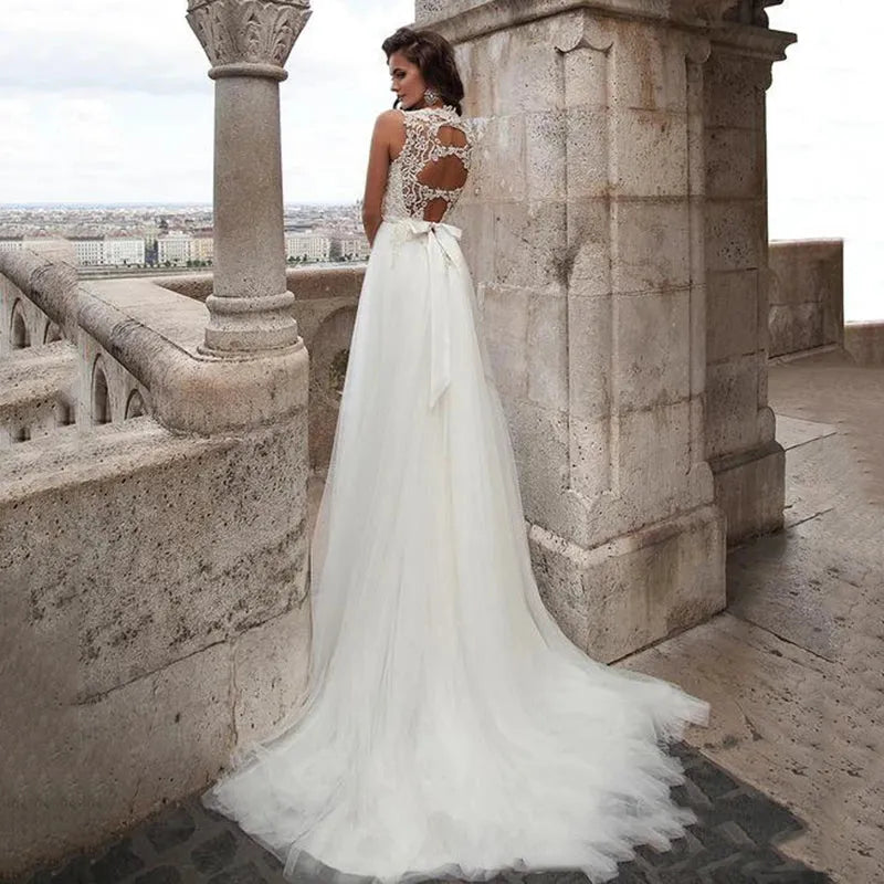 Wedding Dresses Sexy Spaghetti Backless Lace Appliques Bridal Gowns With Sheer Cape Bow Beach Wedding Gowns trouwjurk 14w