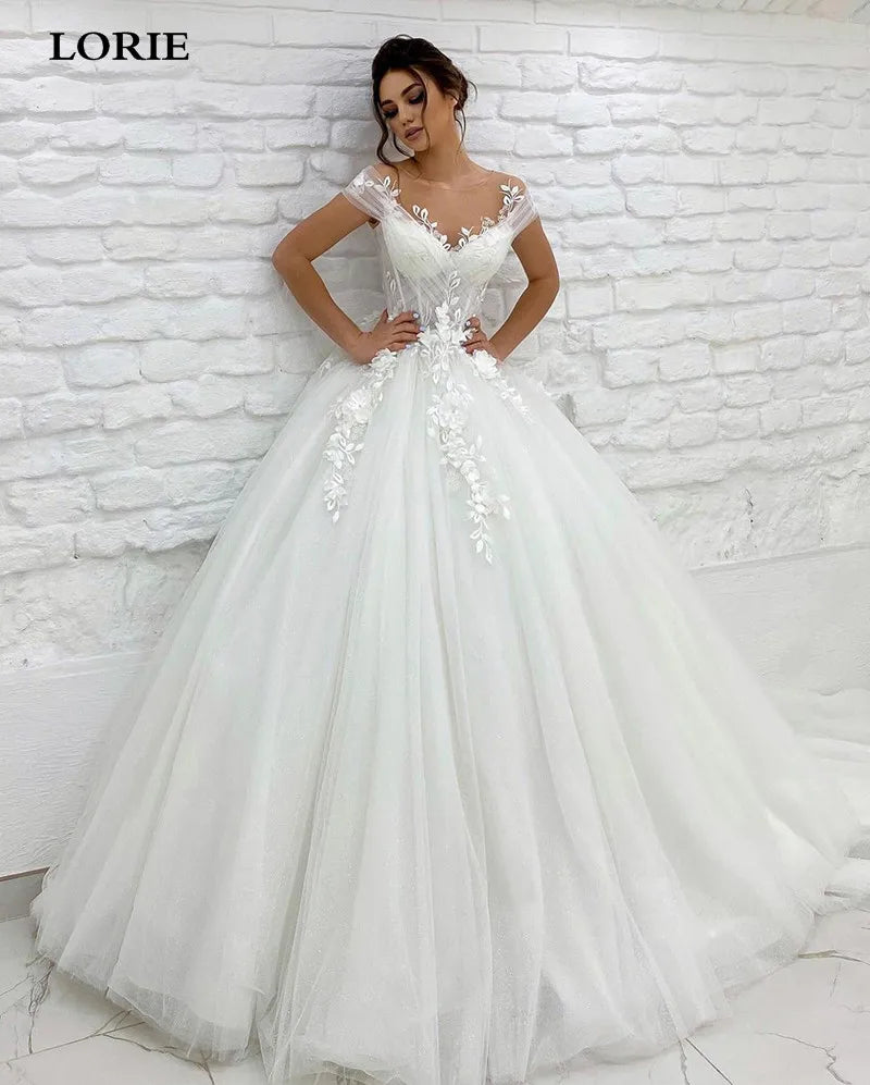 Lorie Prinzessin Hochzeitskleid von der Schulter 3d Spitzen Applikationen Boho Braut Kleider Vestido de Novia Custom Made Ballkleider