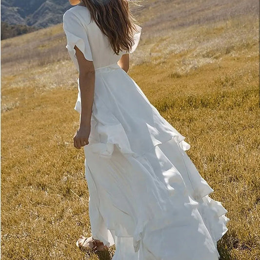 Vestidos De Novia Vintage con cuello en V, Vestido De Novia escalonado hasta el té, Vestido sencillo De Novia, Vestido De fiesta hecho a medida para mujer