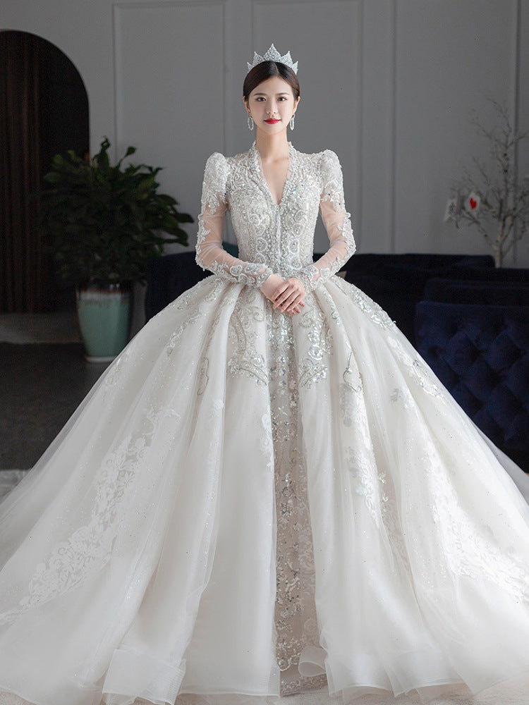 Abiti da sposa con paillettes bianchi di lusso francese per la sposa elegante abito da ballo lungo da ballo da ballo lunghi sexy