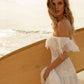 Bohemian Full Spitze Brautkleider von der Schulter Rüschen Eine Linie Brautkleider Strand Boho Robe de Mariée Plus Größe
