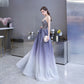 Evening Dresses Purple Gradient Lace Applique Rhinestone A Line Spaghetti Strap Long Party Prom Gowns