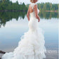 Exquisite Crisscross Ruched Bodice Sweetheart Neckline Mermaid Wedding Dress Cap Sleeves Ruffled Organza Beach Bridal Gowns